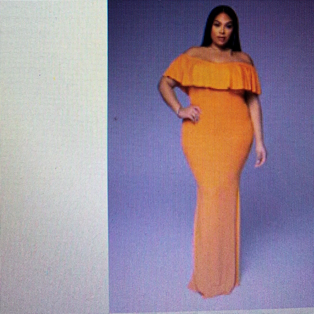 Tangerine Ruffled Off Shoulder Maxi Dress, Small